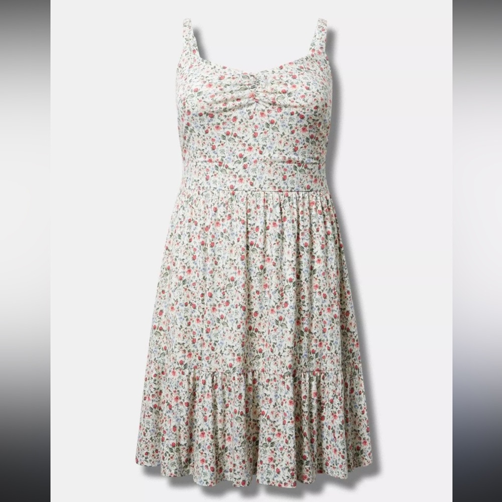 TORRID Mini Textured Jersey Tie Back Dress Strawberry Fun Whisper White 4X NWT